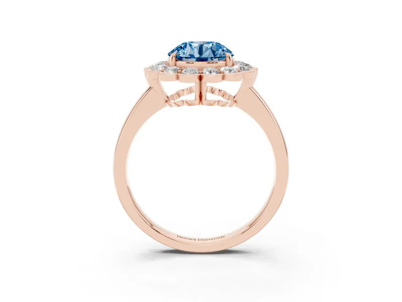 Round Scalloped Cluster Halo Engagement Ring Setting for a Fancy Blue Lab-Grown Diamond | Plain Band | Rose Gold