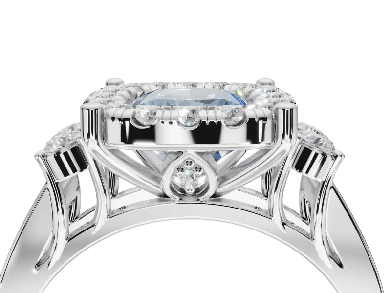 Cushion Cut Halo Engagement Ring Setting for a Fancy Blue Lab-Grown Diamond | Graduated Channel Band | White Gold