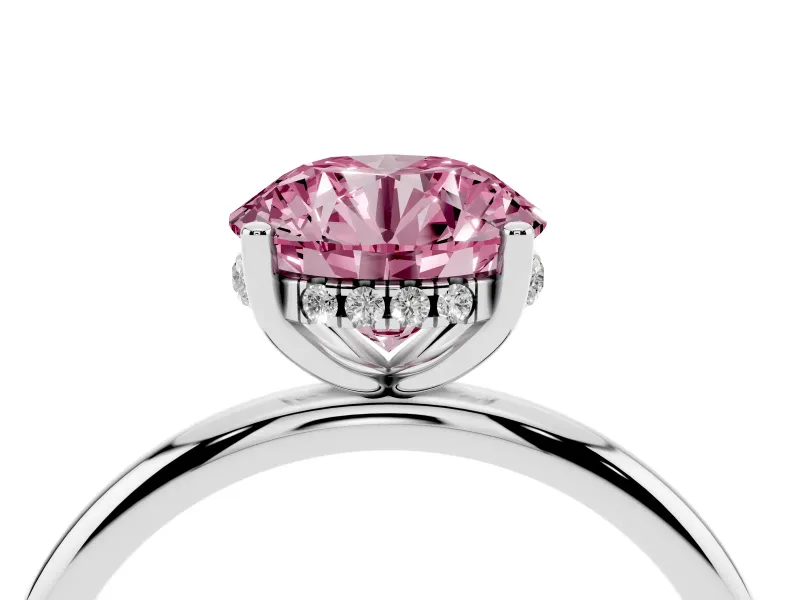 Fancy Pink Round Cut Diamond Solitaire Engagement Ring Set in White gold with Prong Setting and Polished Band