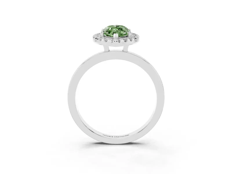 Fancy Green Marquise Cut Diamond Halo Solitaire Ring Set in Platinum with Pavé Band and Prong Setting