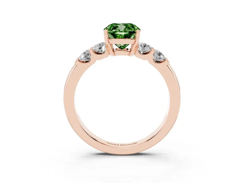 Fancy Green Cushion Cut Diamond Five-Stone Prong Set Engagement Ring Set in Rose gold with Channel Band