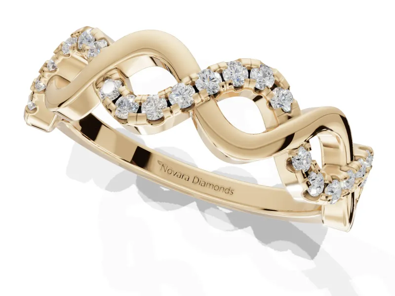 Round Lab-Grown Diamond Infinity Twist Wedding Band | Pavé and Polished | Yellow Gold