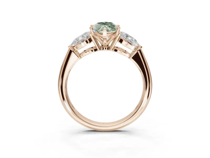 Marquise Three-Stone Ring Setting for a Fancy Green Lab-Grown Diamond | Pear Side Stones | Rose Gold