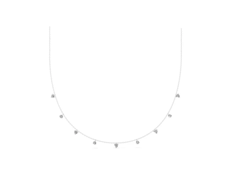 Heart and Round Lab-Grown Diamond Station Necklace | Alternating Stations | Sterling Silver