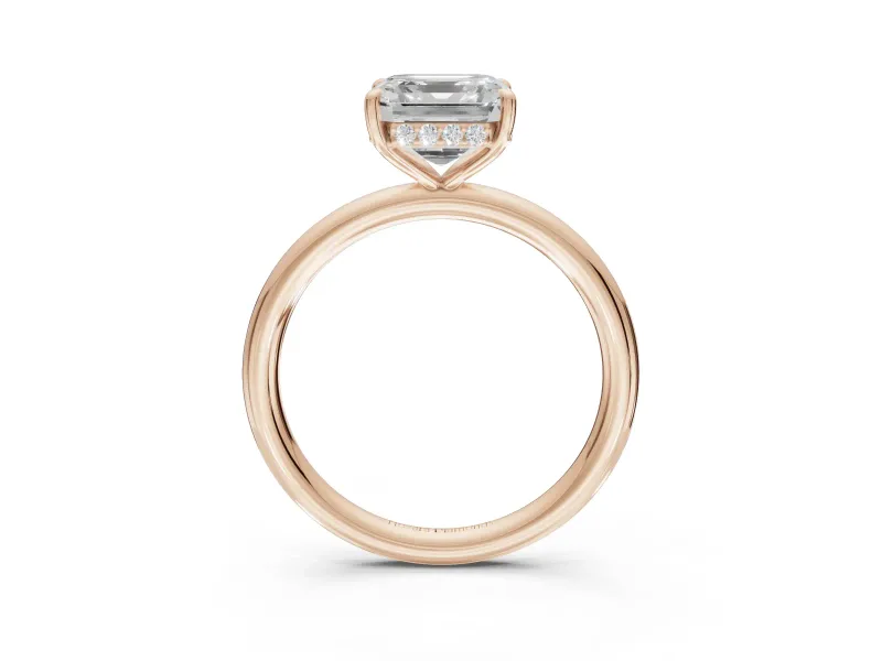 Asscher Cut Hidden Halo Engagement Ring Setting | Thin Plain Band | Rose Gold