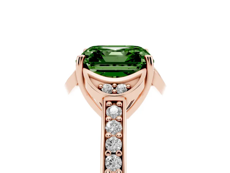Asscher Cut Floral Pavé Engagement Ring Setting for a Fancy Green Lab-Grown Diamond | Rose Gold