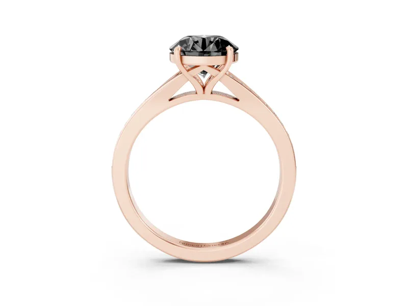 Round Pavé Solitaire Engagement Ring Setting for a Black Center | Sweeping Shoulders | Rose Gold
