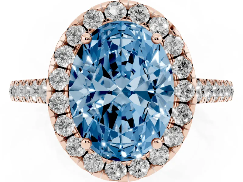 Oval Halo Engagement Ring Setting for a Fancy Blue Lab-Grown Diamond | Pave Shoulders | Rose Gold