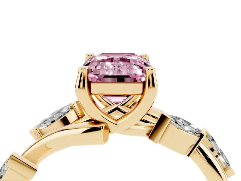 Emerald Cut Twisted Vine Engagement Ring Setting for a Fancy Pink Lab-Grown Diamond | Yellow Gold