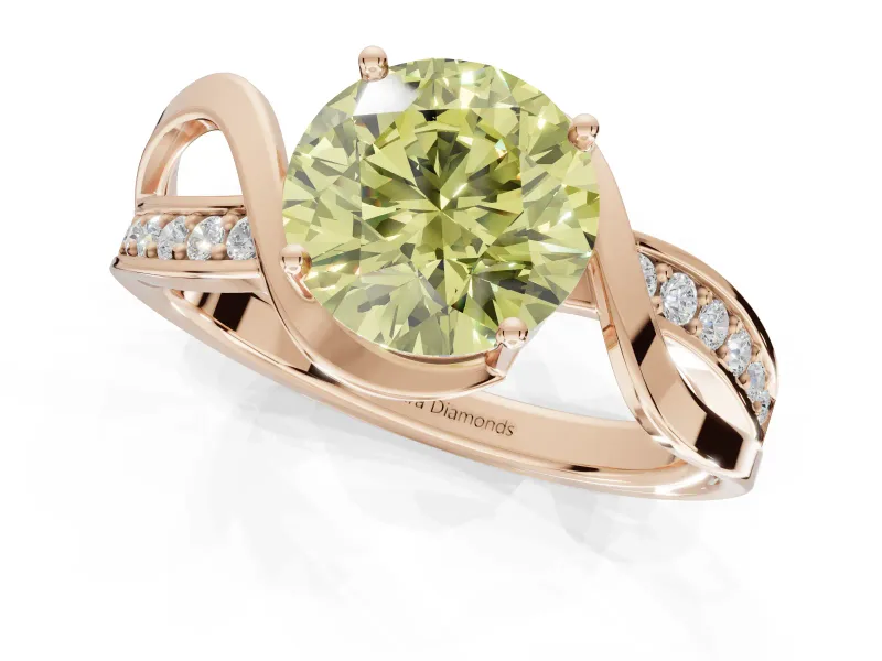 Round Bypass Solitaire Engagement Ring Setting for a Fancy Yellow Lab-Grown Diamond | Pavé and Plain Strands | Rose Gold