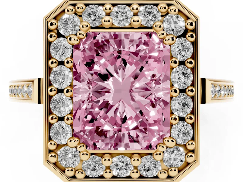 Radiant Cut Halo Engagement Ring Setting for a Fancy Pink Lab-Grown Diamond | Polished Halo Rim | Yellow Gold