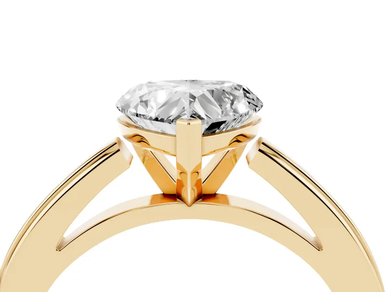 Heart Cut Diamond Solitaire Ring Set in Yellow gold with Prong Setting and Classic Band