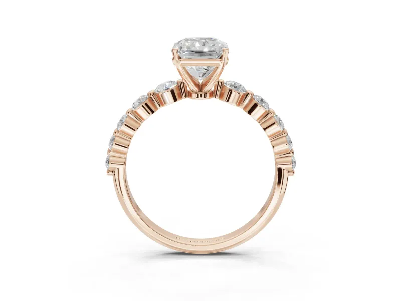 Radiant Cut Graduated Side Stone Engagement Ring Setting | Individually Seated | Rose Gold