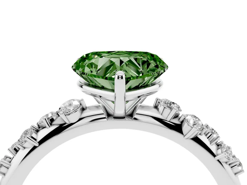 Fancy Green Heart Cut Diamond Cluster Solitaire Ring Set in Silver with Prong Setting