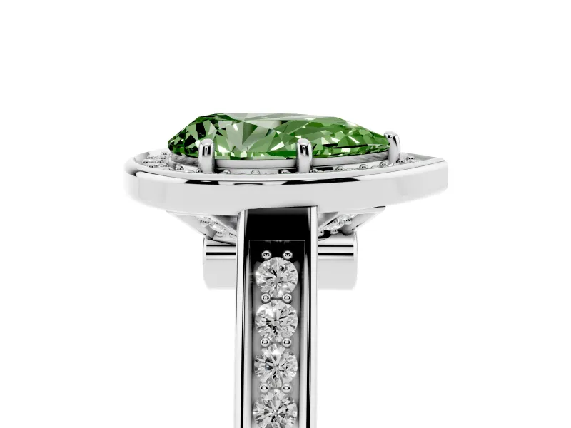 Pear-Shaped Halo Engagement Ring Setting for a Fancy Green Lab-Grown Diamond | Polished Outer Rim | Sterling Silver