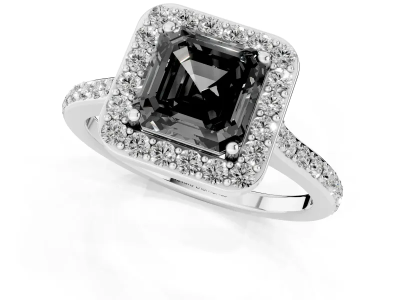 Asscher Cut Pavé Halo Engagement Ring Setting for a Black Center | White Gold