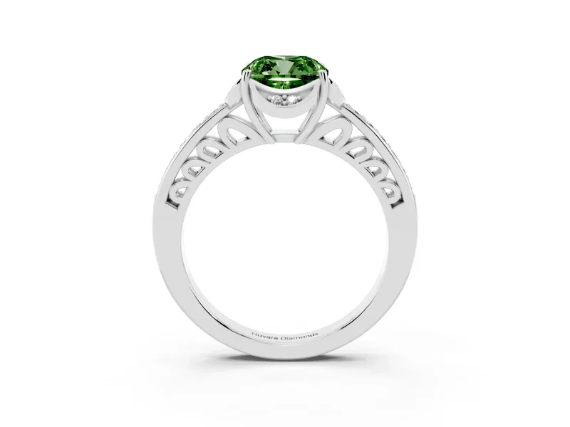 Cushion Cut Floral Pavé Engagement Ring Setting for a Fancy Green Lab-Grown Diamond | White Gold