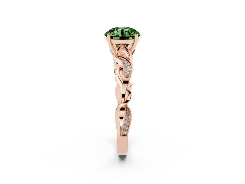 Round Vine Engagement Ring Setting for a Fancy Green Lab-Grown Diamond | Rose Gold
