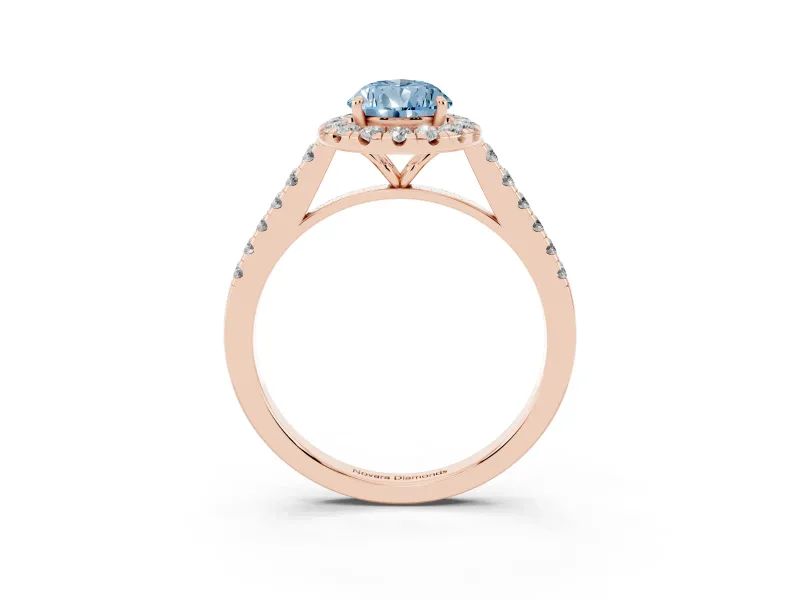 Pear-Shaped Halo Engagement Ring Setting for a Fancy Blue Lab-Grown Diamond | Pave Shoulders | Rose Gold