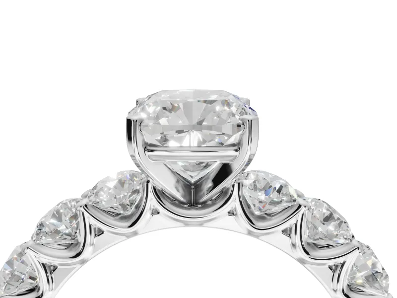 Cushion Cut Side Stone Engagement Ring Setting | Scalloped Prong Accents | Platinum