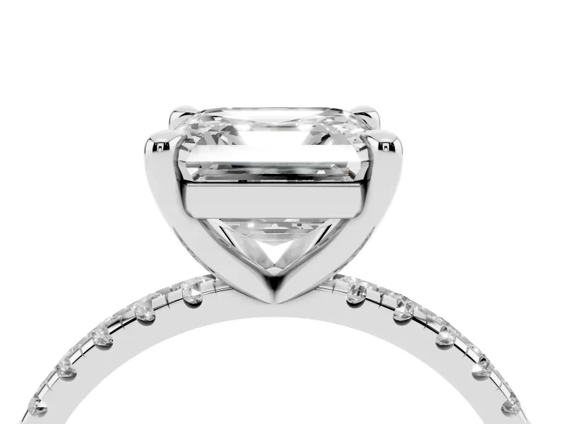 Asscher Cut Petite Pavé Solitaire Engagement Ring Setting | Slim Band | Platinum