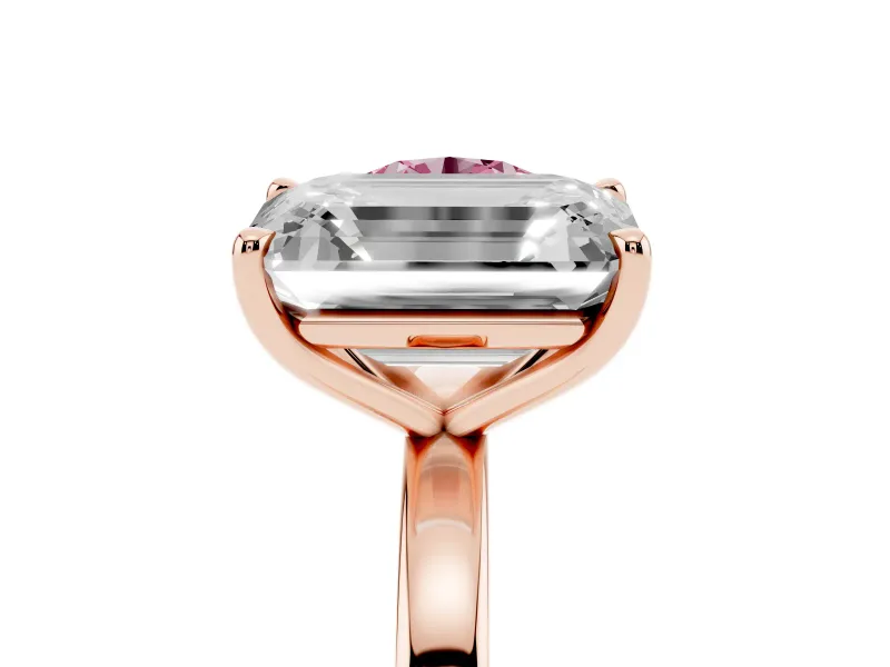 Fancy Pink Round Cut and Emerald Cut Toi Moi Ring Set in Rose gold with Prong Setting