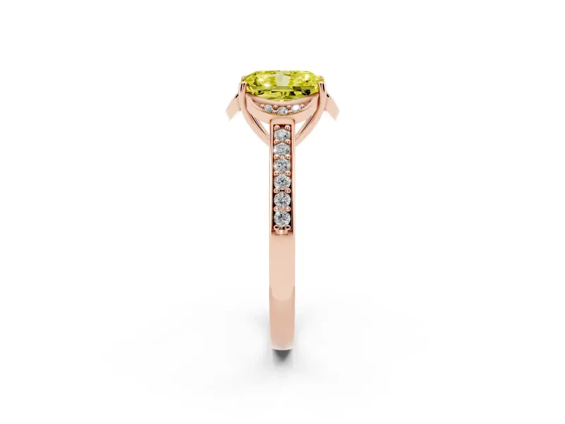 Radiant Cut Floral Pavé Engagement Ring Setting for a Fancy Yellow Lab-Grown Diamond | Rose Gold