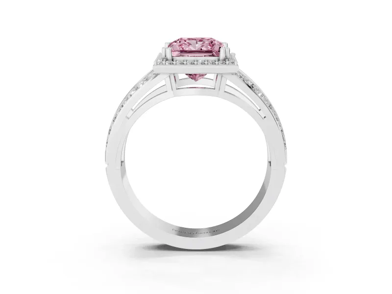 Princess Cut Halo Engagement Ring Setting for a Fancy Pink Lab-Grown Diamond | Pave Split Shank | Sterling Silver