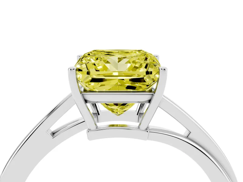 Fancy Yellow Princess Cut Diamond Solitaire Twist Band Ring Set in Platinum with Prong Setting