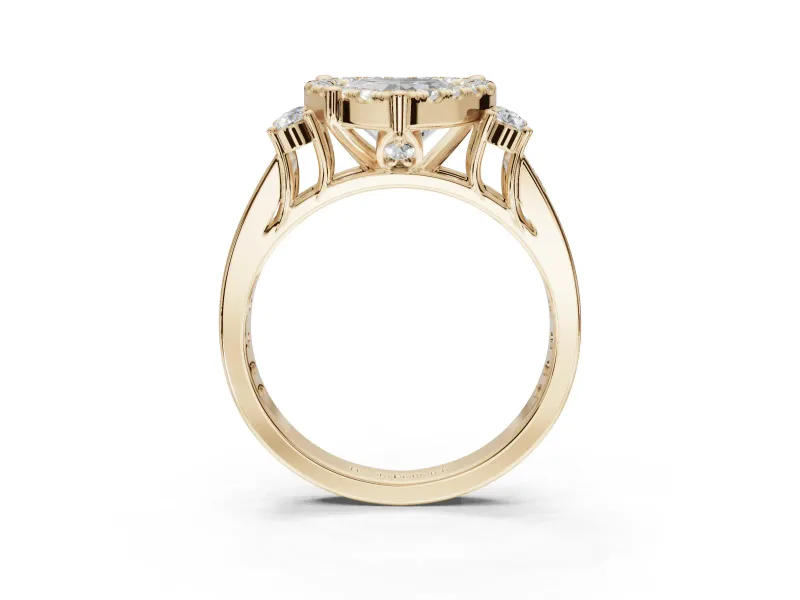 Heart-Shaped Halo Side Cluster Engagement Ring Setting | Graduated Channel Band | Yellow Gold