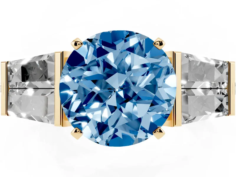 Round Channel Set Baguette Engagement Ring Setting for a Fancy Blue Lab-Grown Diamond | Yellow Gold