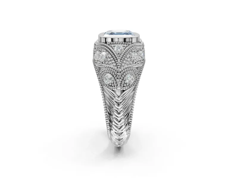 Asscher Cut Vintage Bezel Engagement Ring Setting for a Fancy Blue Lab-Grown Diamond | Platinum
