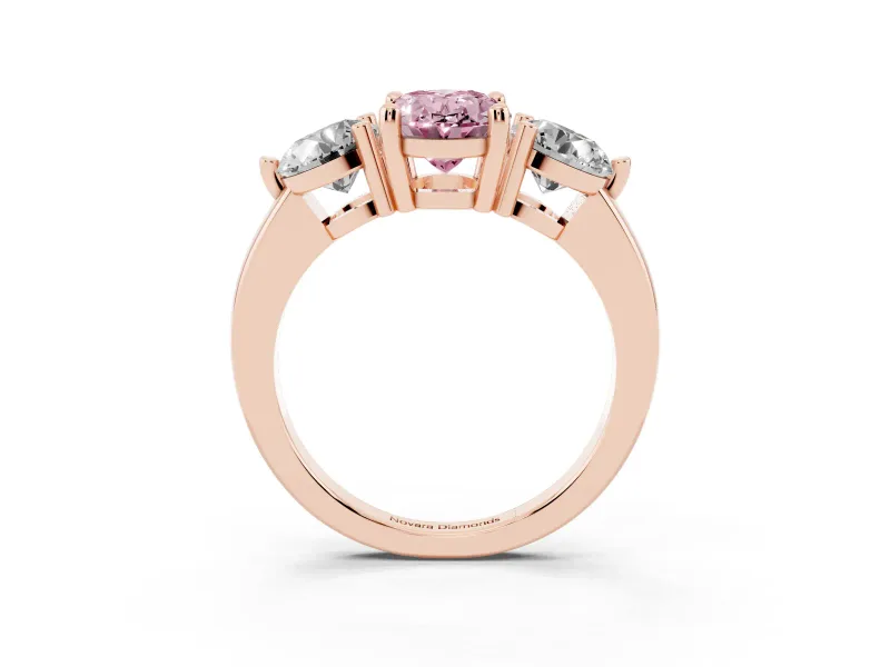 Oval Three Stone Engagement Ring Setting for a Fancy Pink Lab-Grown Diamond | Open Prong Baskets | Rose Gold