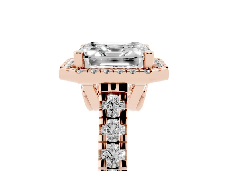 Asscher Cut Halo Engagement Ring Setting | Shared Prong Shoulders | Rose Gold