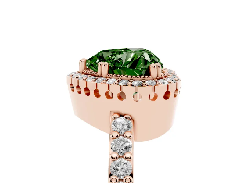 Heart-Shaped Vintage Halo Pavé Engagement Ring Setting for a Fancy Green Lab-Grown Diamond | Milgrain Border | Rose Gold