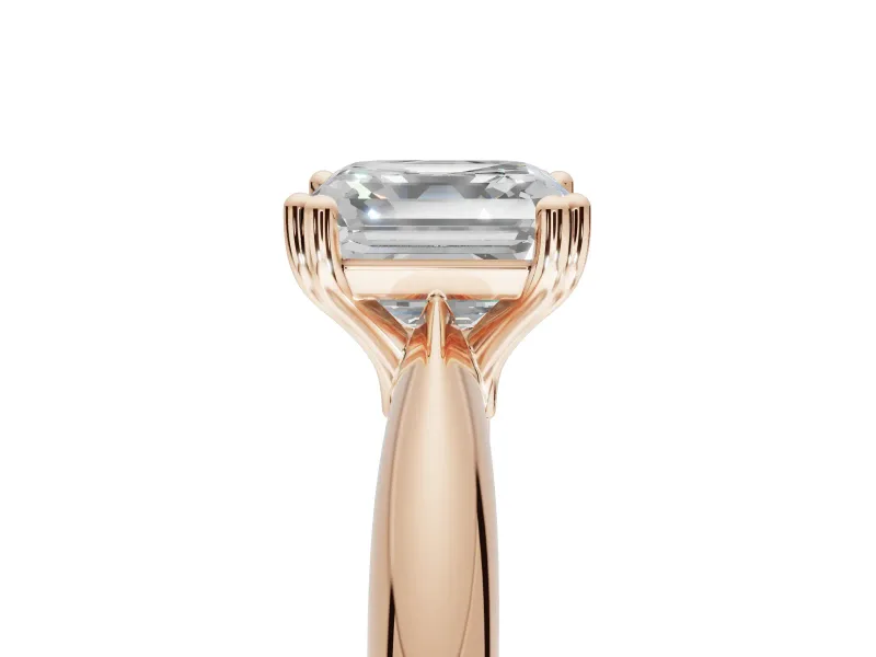 Princess Cut Tapered Solitaire Engagement Ring Setting | Double Claw Prongs | Rose Gold