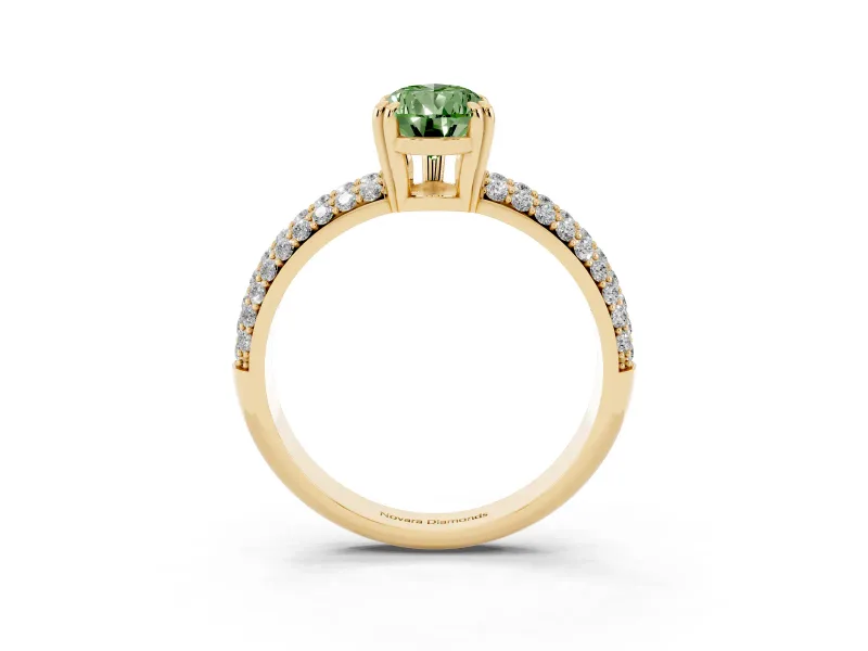 Pear-Shaped Three Row Pave Engagement Ring Setting for a Fancy Green Lab-Grown Diamond | Yellow Gold
