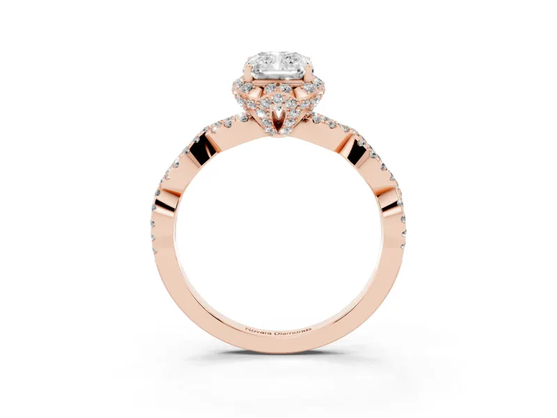 Radiant Cut Milgrain Halo Engagement Ring Setting | Graduated Shoulders | Rose Gold