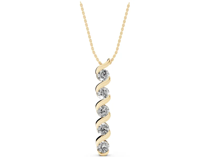 Round Lab-Grown Diamond Twist Spiral Pendant Necklace | Wrapped Ribbon | Yellow Gold