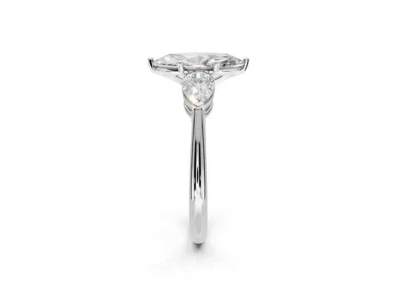 Marquise Three-Stone Engagement Ring Setting | Pear Side Stones | Sterling Silver