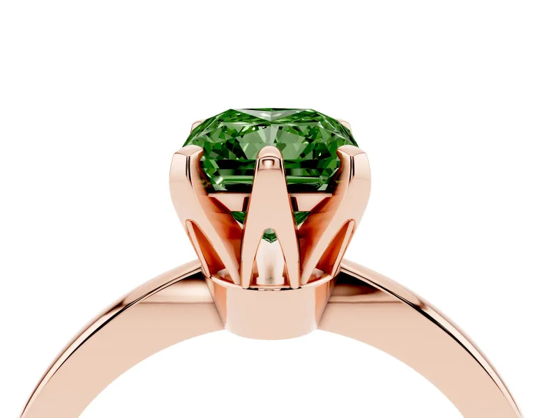 Radiant Cut Tapered Solitaire Engagement Ring Setting for a Fancy Green Lab-Grown Diamond | Claw Prong Head | Rose Gold