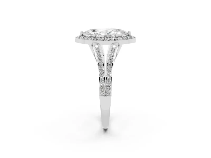 Marquise Halo Engagement Ring Setting | V-Split Pavé Band | Sterling Silver