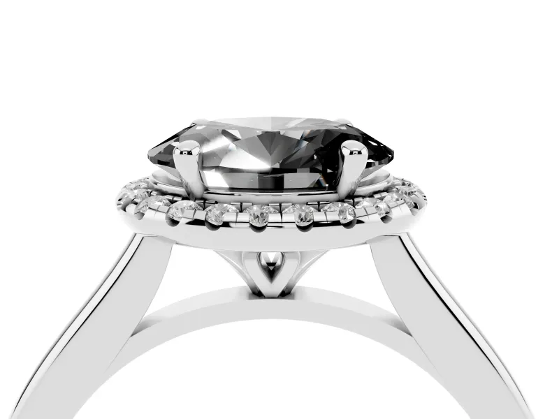 Oval Halo Engagement Ring Setting for a Black Center | Plain Polished Band | Platinum