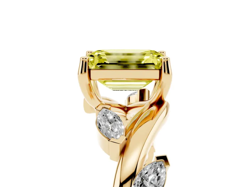 Emerald Cut Twisted Vine Engagement Ring Setting for a Fancy Yellow Lab-Grown Diamond | Yellow Gold