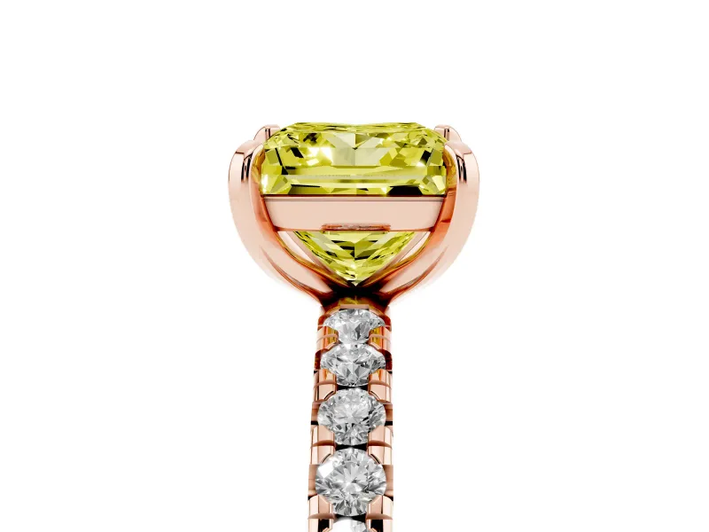 Princess Cut Pavé Solitaire Engagement Ring Setting for a Fancy Yellow Lab-Grown Diamond | Shared Prong Band | Rose Gold