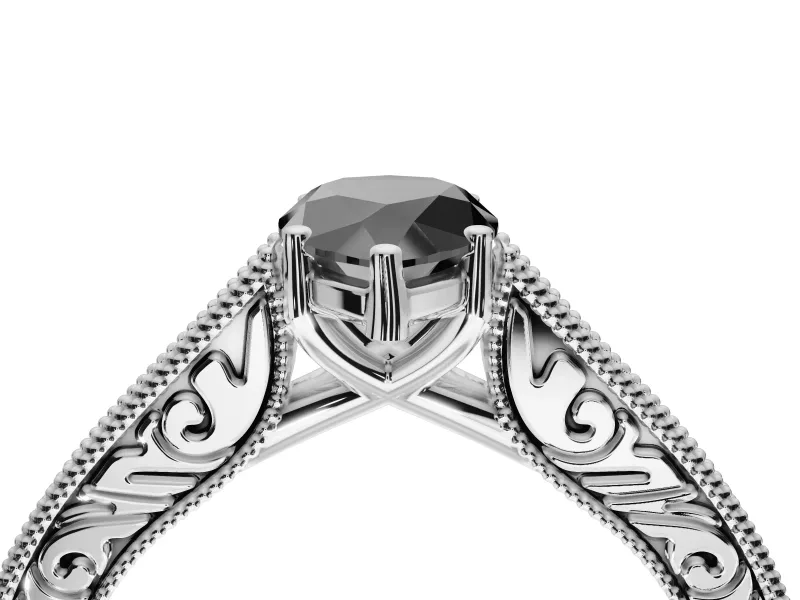 Pear-Shaped Vintage Pavé Engagement Ring Setting for a Black Center | White Gold