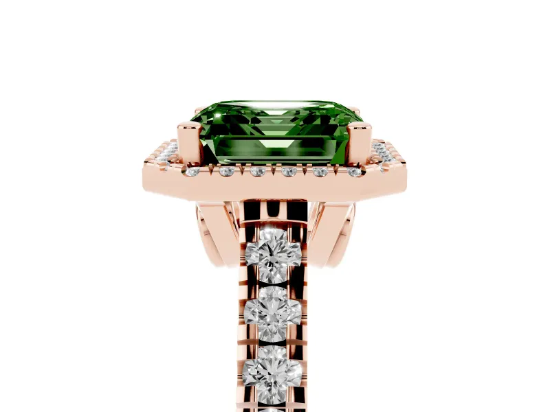 Asscher Cut Accented Halo Engagement Ring Setting for a Fancy Green Lab-Grown Diamond | Rose Gold