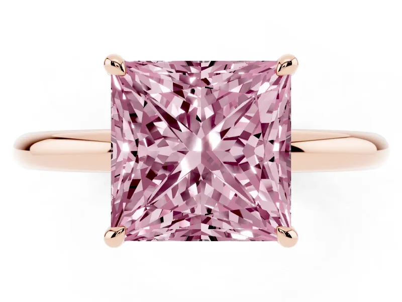 Princess Cut Hidden Halo Ring Setting for a Fancy Pink Lab-Grown Diamond | Rose Gold