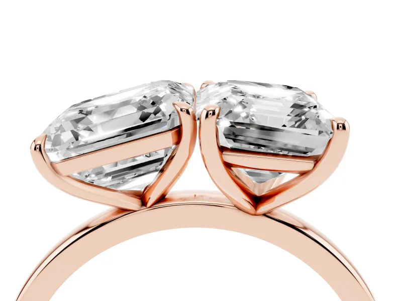Asscher Cut and Emerald Cut Toi Moi Ring Set in Rose gold with Prong Setting
