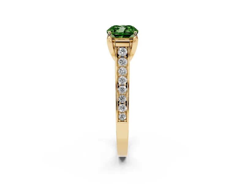 Cushion Cut Graduated Pavé Engagement Ring Setting for a Fancy Green Lab-Grown Diamond | Yellow Gold